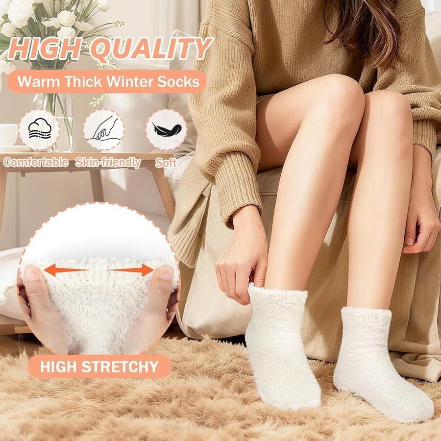 3 Paar Fuzzy Sokken Voor Vrouwen Knuffelsokken Voor Dames Antislip Thermische Sokken Zachte Pluizige Slipper Warme Winter Pluche Slaap Sokken Kerstcadeaus
