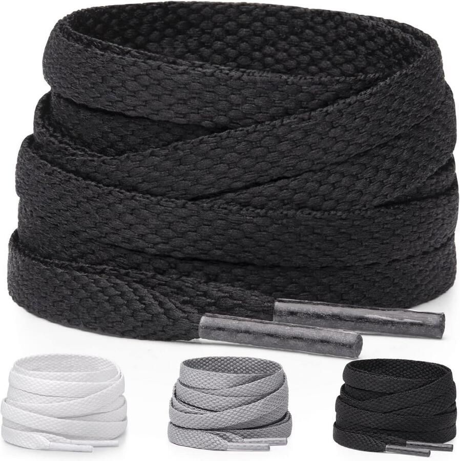 3 Paar Platte Dunne Schoenveters Effen Kleuren voor Sneakers en Sportkleding