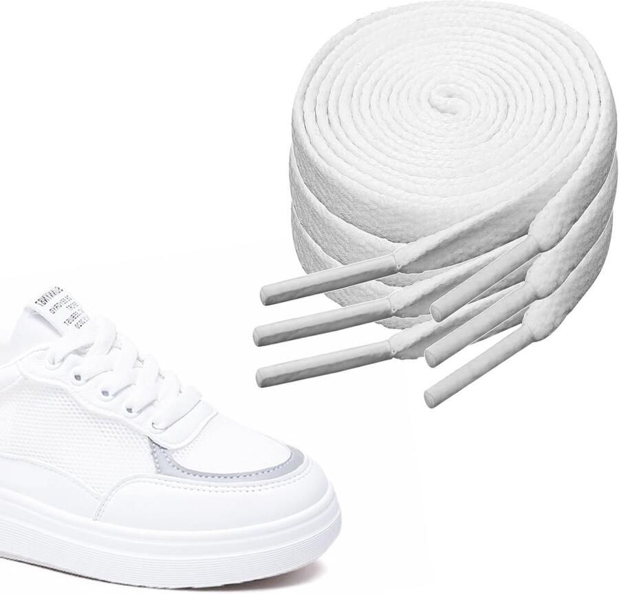 3 Paar Platte Veters voor Sneakers en Sportschoenen Vervangende Veters voor Hardloopschoenen en Casual Boots Wit