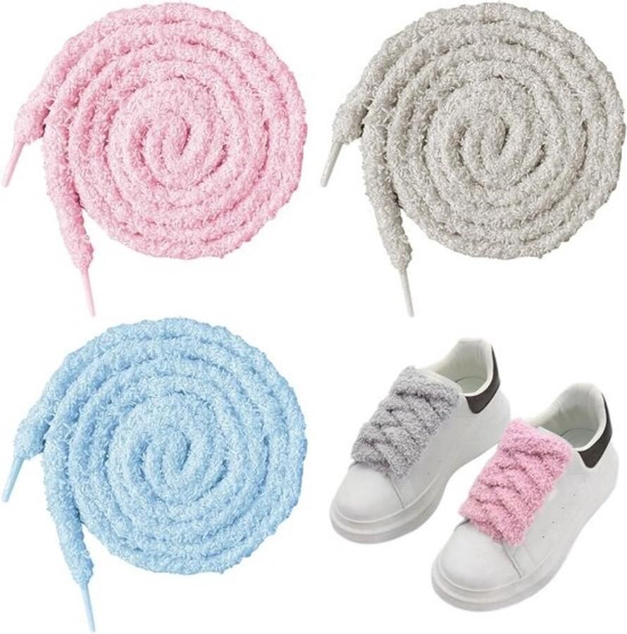 3 Paar Pluche Platte Schoenveters voor Sneakers en Sportschoenen Breed