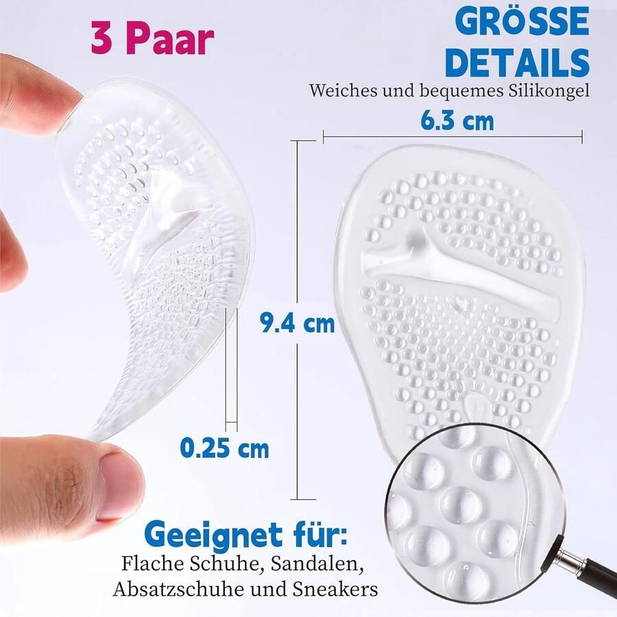 3 Paar Premium Voorvoetkussens voor Dames Gelinzetstukken voor Hakken en Sandalen Comfortabele Voetbescherming en Demping
