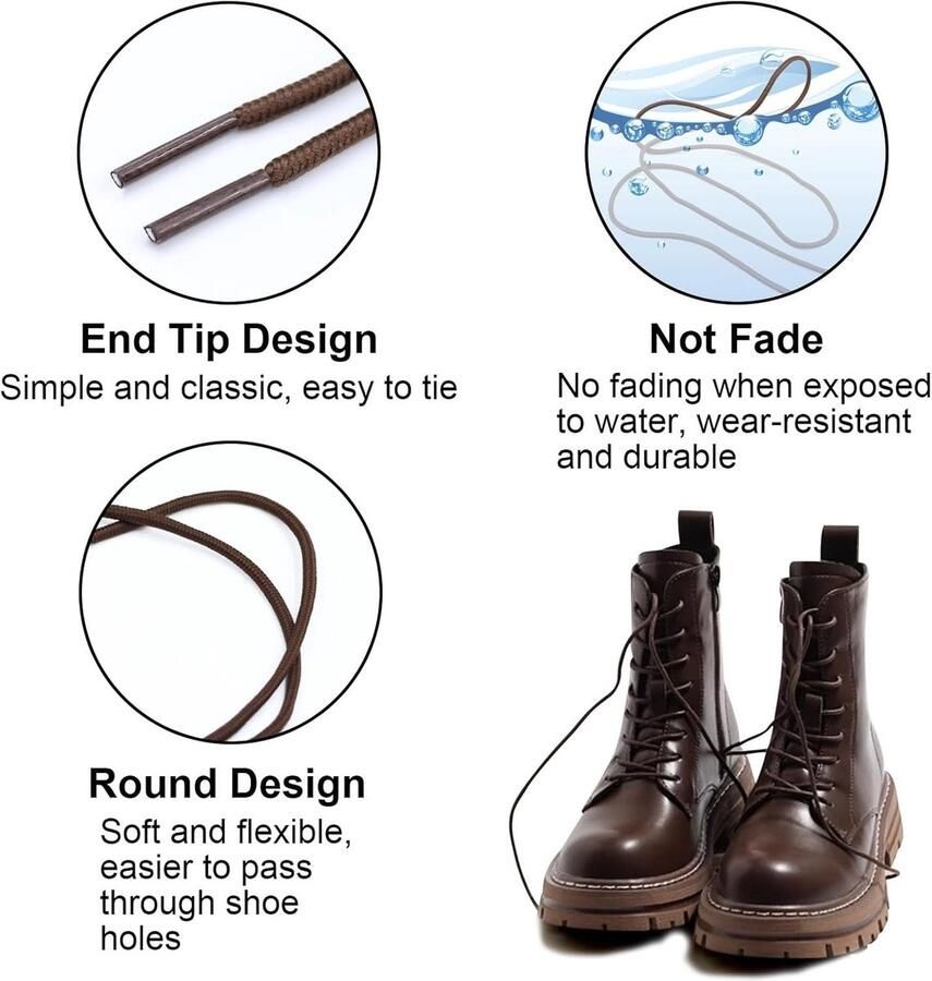 3 Paar Ronde Veters Ø 4 mm Extreem Scheurvast en Duurzaam Bruin voor Laarzen Wandelschoenen en Werkschoenen