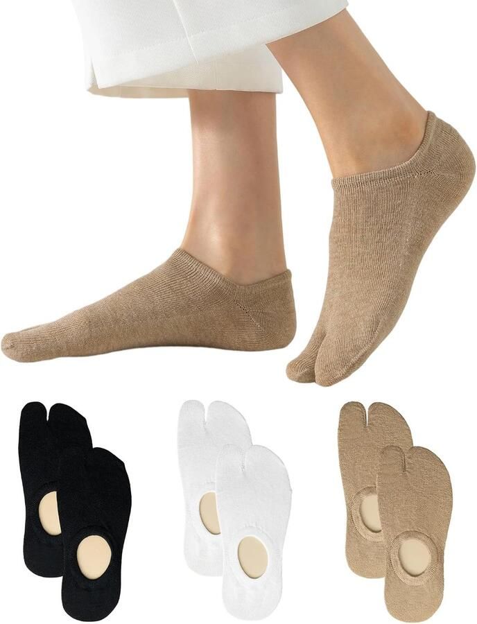 3 paar Tabi Sokken voor Vrouwen No Show Flip Flop Sokken Laag Cut Split Toe Antislip voor Loafers Sandalen