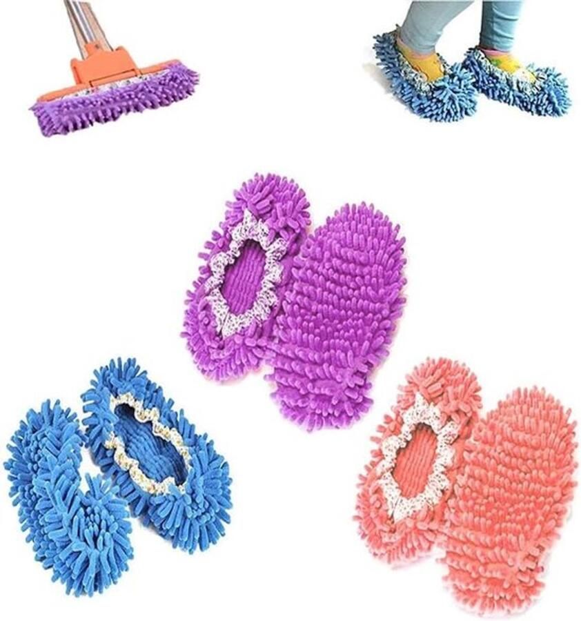 3 Paar Vloermop Slippers Microfiber Stofzuiger Schoenen voor Thuis Schoonmaken 3 Kleuren Schoonmaakaccessoires