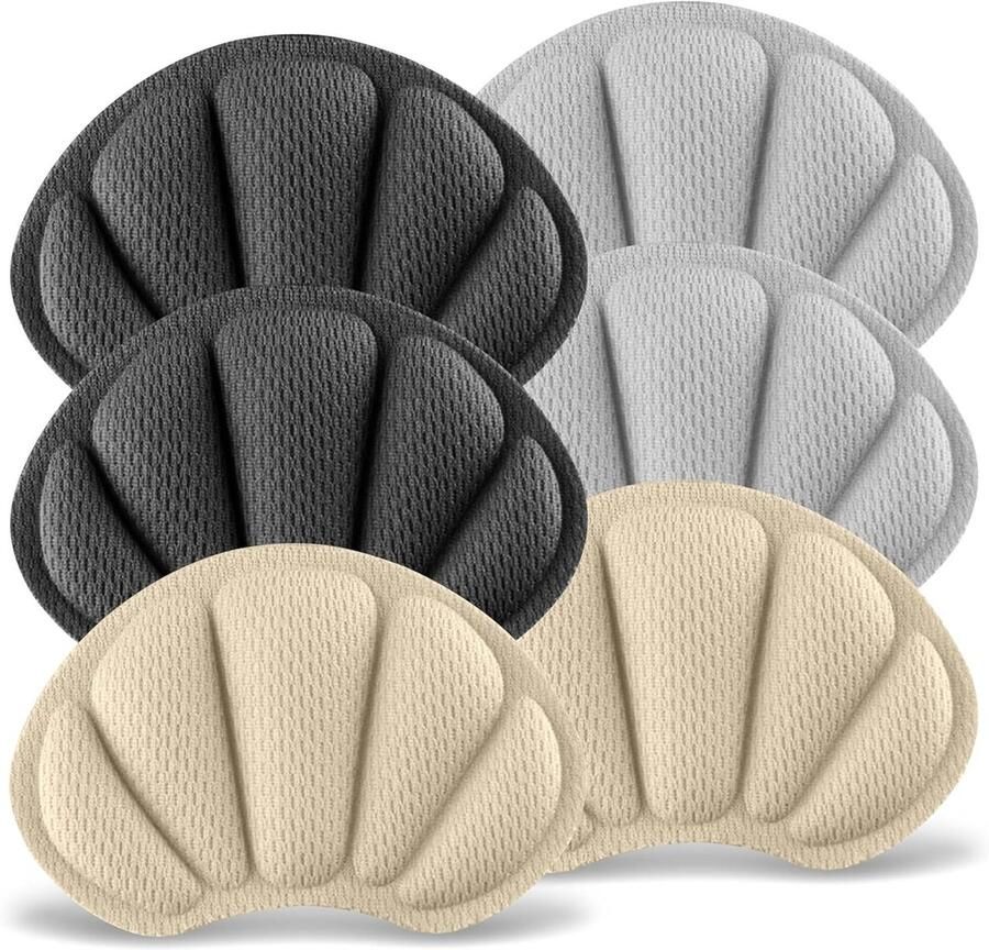 3 Paar Zelfklevende Hielpads voor Te Grote Schoenen Anti-Blaren Hielbeschermers Antislip Inlegzolen voor Sneakers en Hakken in Zwart Grijs en Huidskleur