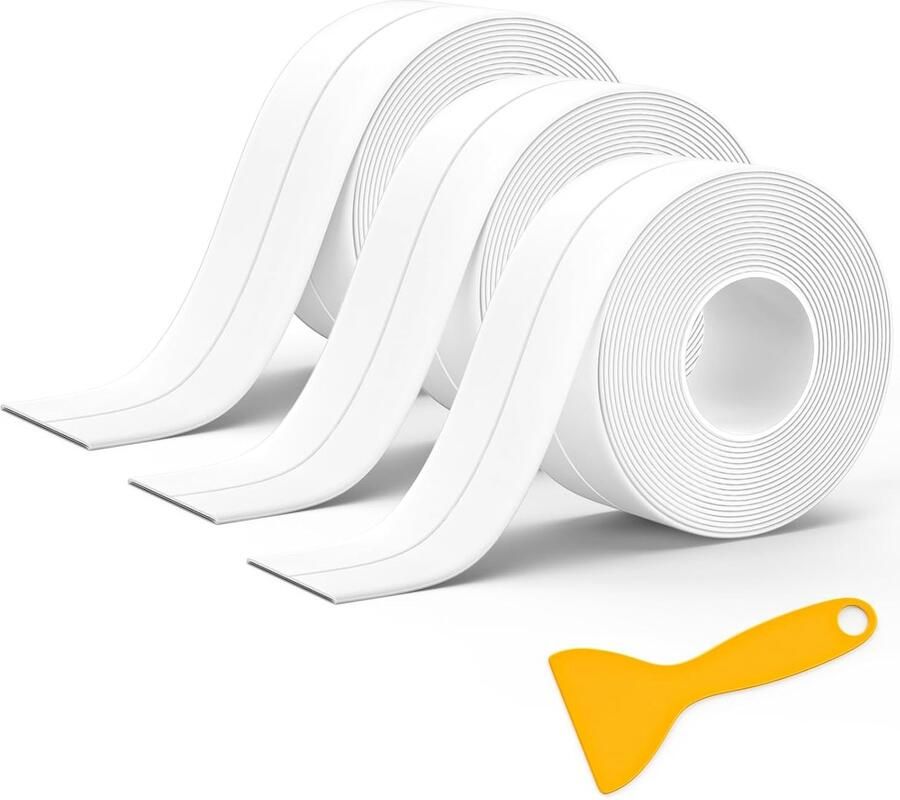 3 rollen bad afdichtingsstrip zelfklevende waterdichte tape afdichtingstape kit strip voor keuken badkamer bad toilet wandhoek met afdichtingsgereedschap (320 x