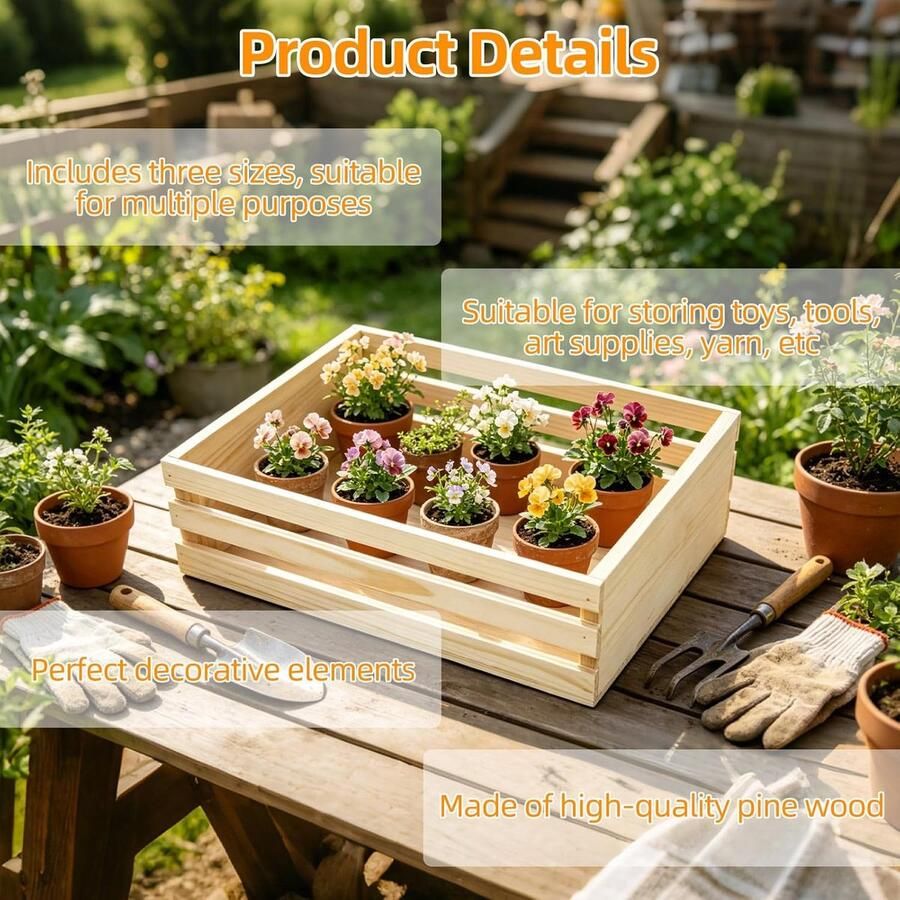 3 stuks houten kast kleine geschenkmand fruitkist hout vintage deco houten kisten DIY creatieve cadeaumand met 3 maten voor paasmark houten wijnkist fruitkisten bevat 2 rollen band en borstel
