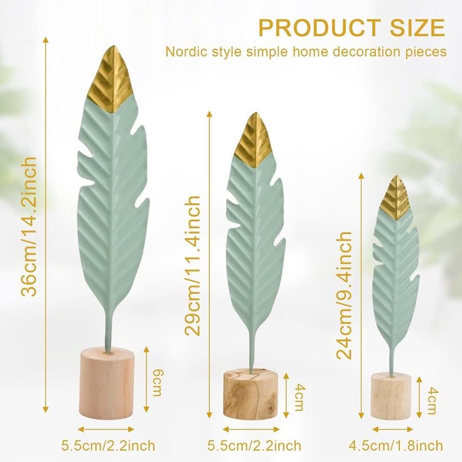 3 stuks moderne houten metalen sculpturen met decoratieve veren woonkamer decoratieartikelen figuur decoratie voor thuis woonkamer slaapkamer verjaardagscadeau