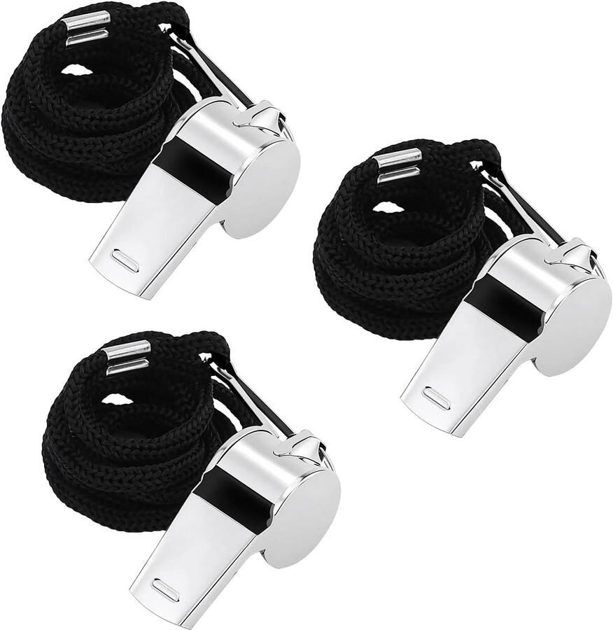 3 stuks roestvrijstalen fluitje metalen scheidsrechtersfluitje sportfluitjes met omhangband voor voetbalwedstrijden basketbalwedstrijden scheidsrechters trainers reddingszwemmers (zilver)