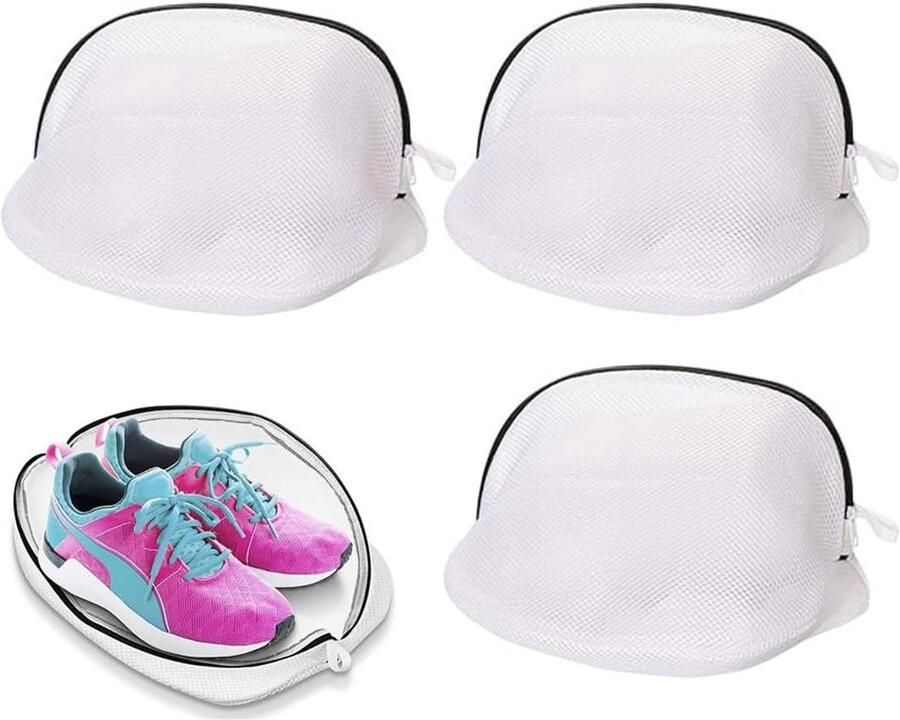 3 Stuks Schoenwaszakken voor de Wasmachine Grijs Ideaal voor Sneakers en Sportschoenen Met Ritssluiting en Duurzaam Ontwerp
