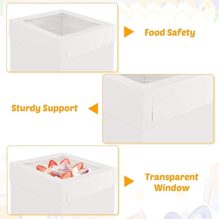 3 stuks taartbox hoog 30 5 x 30 5 x taartdoos hoog met transparant kijkvenster taartdoos witte taarttransportbox taartbox voor gebak dessert