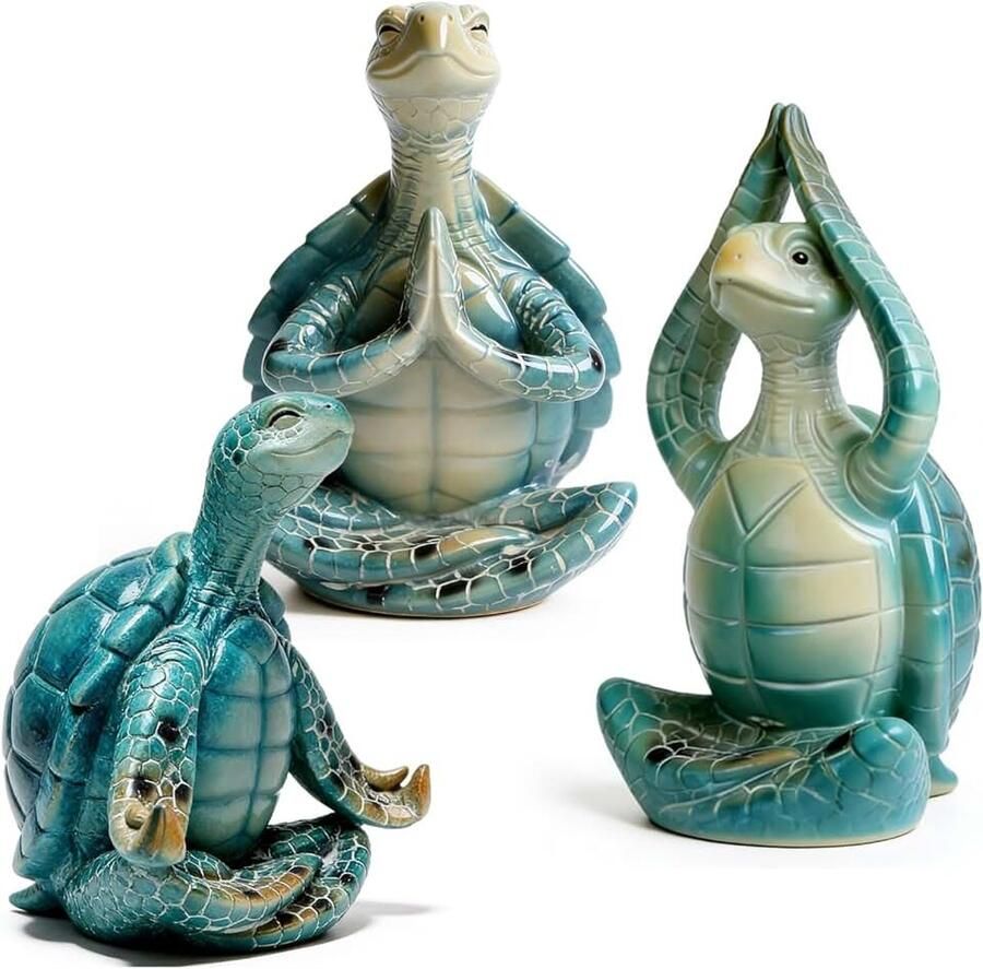 3 stuks zeeschildpaddecoratie hars yoga sculptuur schildpad meditatie Zen tuindecoratie stranddecoraties voor badkamer oceaan strand themadecoraties