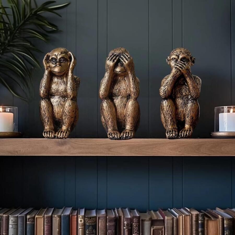3 Wise Monkeys Standbeeld Set Hoor Geen Kwaad Zien Geen Kwaad Spreek Geen Kwaad Decoratieve Aap Hars Beeldjes voor Thuis en Kantoor Artistiek Home Deco Bronzen Coating Optie