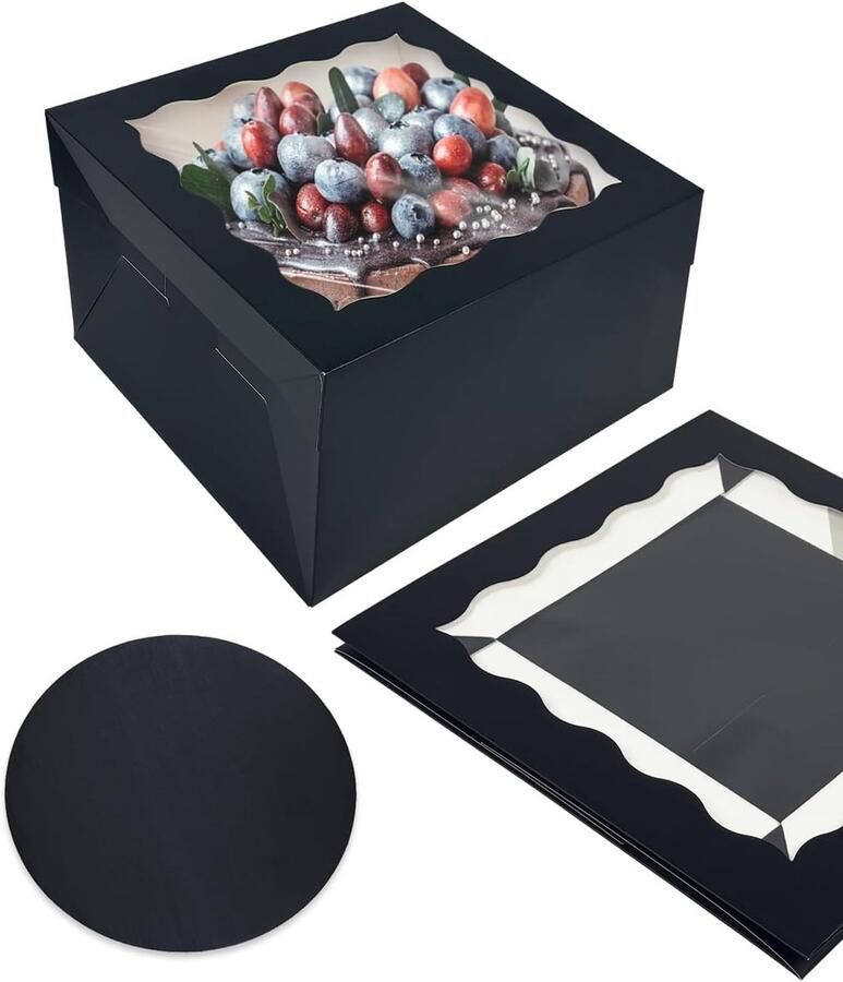 30 5 x 30 5 x taartdoos 5 sets zwarte taartdoos met venster en 5 sets zwarte taartronde planken taarthouder (12 x 12 x 8 inch)