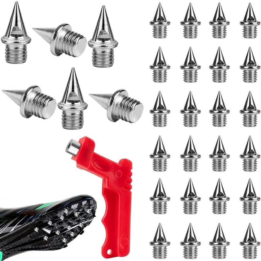 30 hardloopschoenspikes inclusief 1 spike-sleutel. 6 mm spikes geschikt voor atletiek crosscountry springspringen hardlopen en snelwandelen. Kunststof standaard