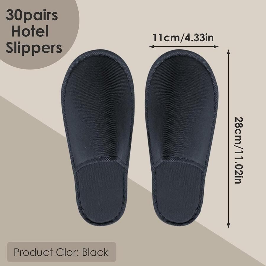 Hotel slippers 30 paar zwart dik gebreid wasbaar en herbruikbaar ShopVlot