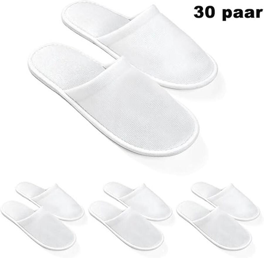 30-paar Hotelslippers Gastenslippers Draagbare slippers 28x Unisex Geschikt voor thuis hotel spa bruiloft sauna reizen Wit