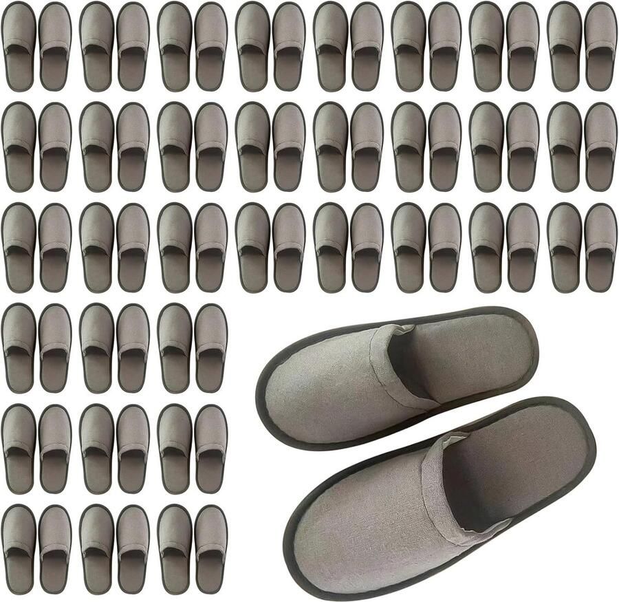 30 paar wegwerp hotelslippers voor gasten antislip spa-slippers bulkslipper voor huisreizen gesloten teen zachte pantoffels voor binnen bruiloftsfeest grijs