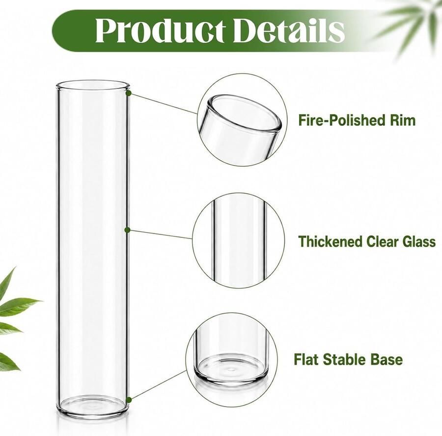 30 stuks borosilicaatglas Glazen buisjes transparant voor bloemen planten hydrocultuur doe-het-zelf handwerk (120 x 20 mm platte bodem)