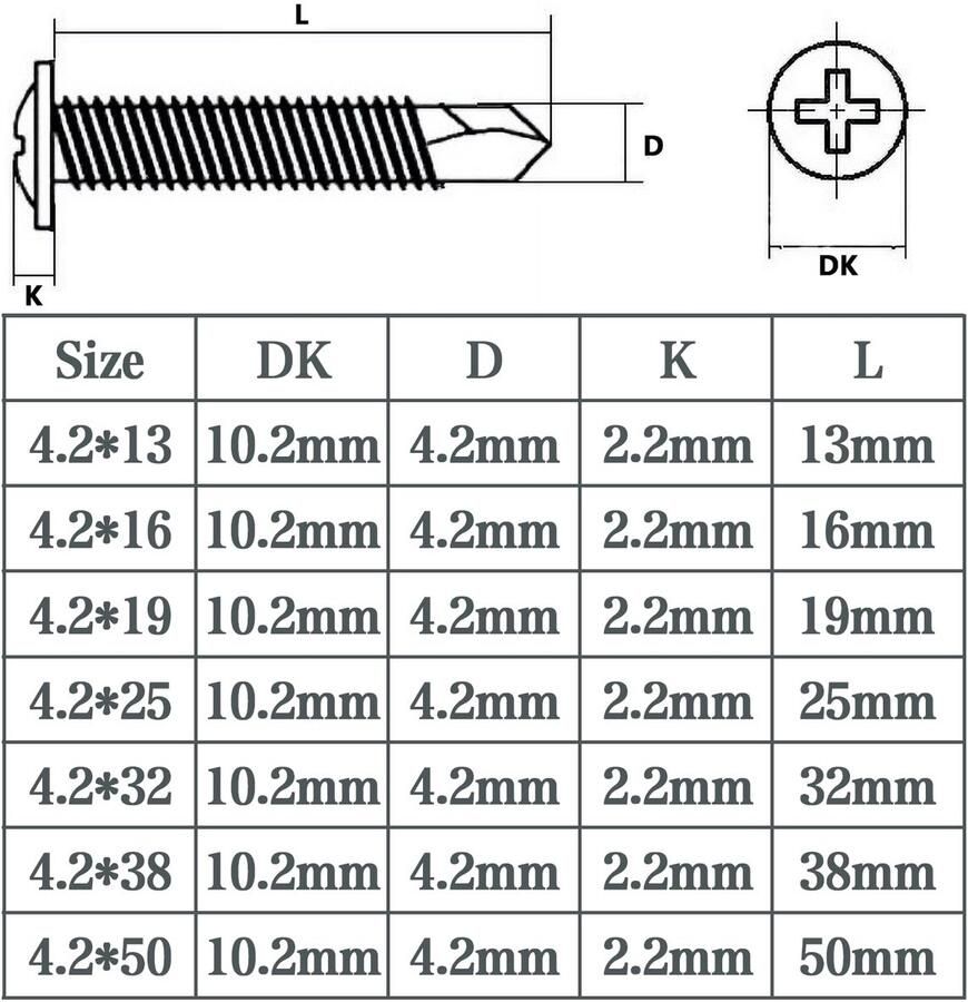 300 stuks zelftappende schroeven 410 roestvrij staal 4 2 x 13 mm plaatschroeven zelftappende boorschroeven zelfborend voor staal metalen schroeven boorschroeven verzonken kop met 2 stuks bits