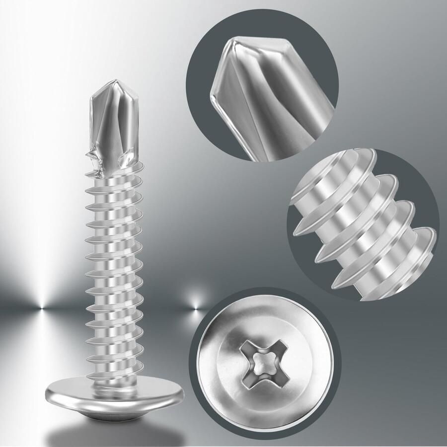 300 stuks zelftappende schroeven 410 roestvrij staal 4 2 x 19 mm plaatschroeven zelftappende boorschroeven voor staal metalen schroeven verzonken kop met 2 stuks bits (zilver)