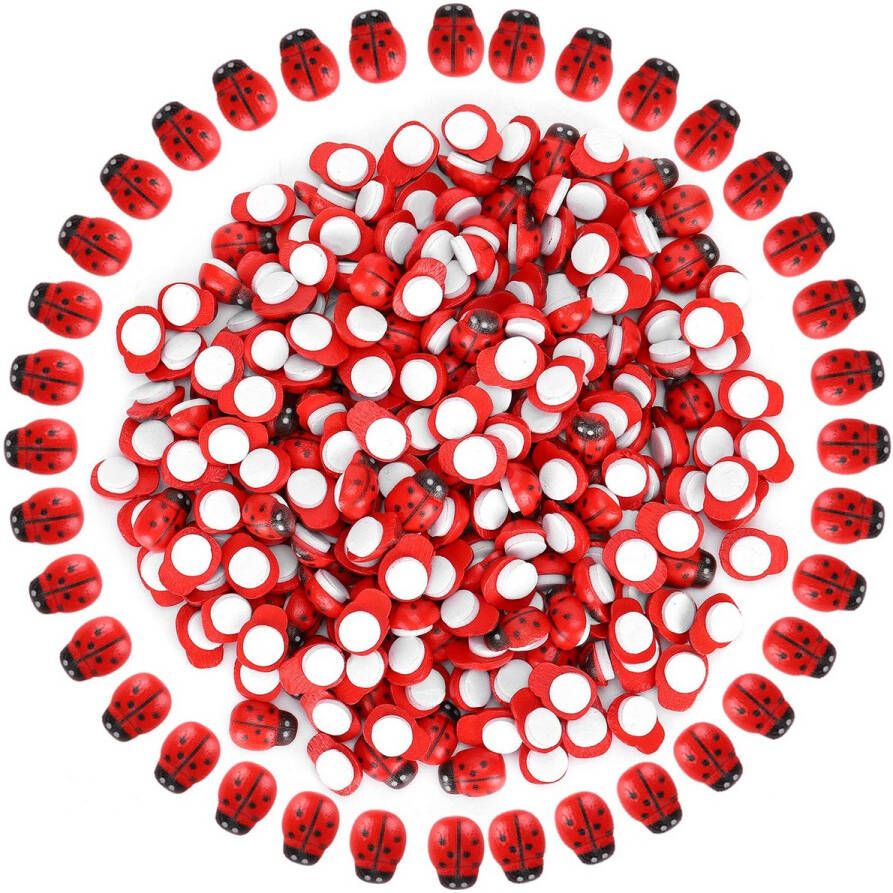 300 stuks houten lieveheersbeestjesdecoraties zelfklevende kleine houten lieveheersbeestjes simulatie lieveheersbeestjes voor doe-het-zelf-landschappen