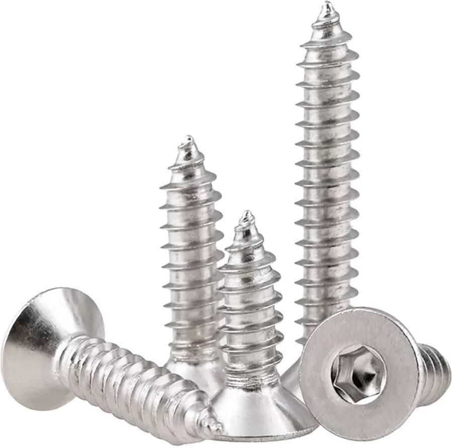 304 Roestvrij Staal Verzonken Zeskantige Schroeven Hex Socket Machineschroeven Kwaliteit 8 Plat Hoofd Houtschroeven voor Houtbewerking DIY Metaal Bouw