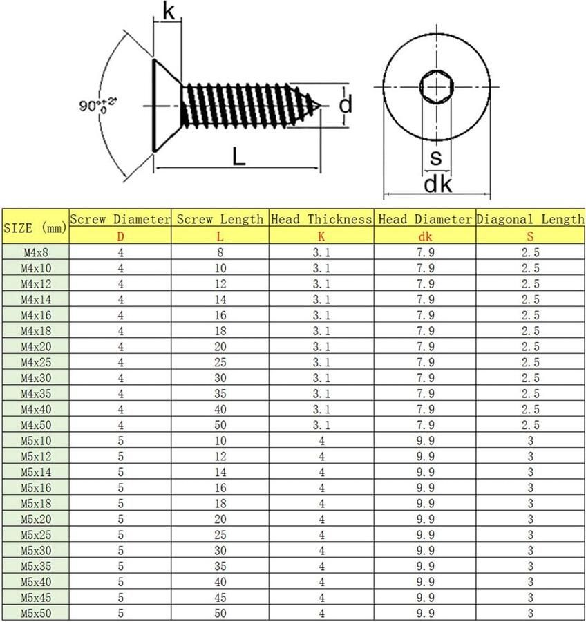 304 Roestvrij Staal Verzonken Zeskantige Schroeven Hex Socket Machineschroeven Kwaliteit 8 Plat Hoofd Houtschroeven voor Houtbewerking DIY Metaal Bouw