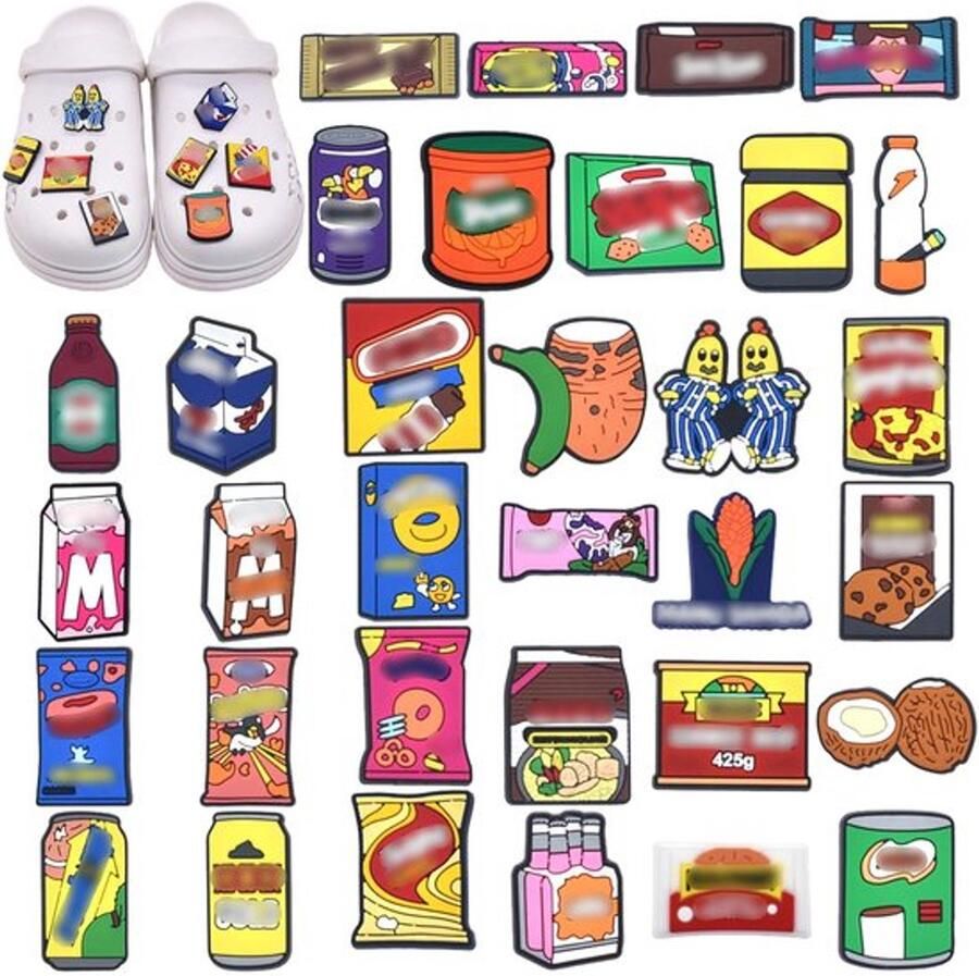 33 stuks accessoires voor Crocs decoratieve bedels voor Crocs schoensieraden speld schoenbedels accessoires voor sandalen schoenen in de vorm van etenswaren voor en