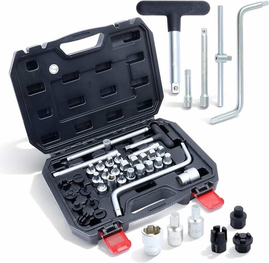 34-delig olieafvoerschroeven gereedschap 3 8 inch torx hex vierkant driehoek Geschikt voor oliebak transmissie en differentiaal robuust Cr-V-gereedschap voor autowerkplaats