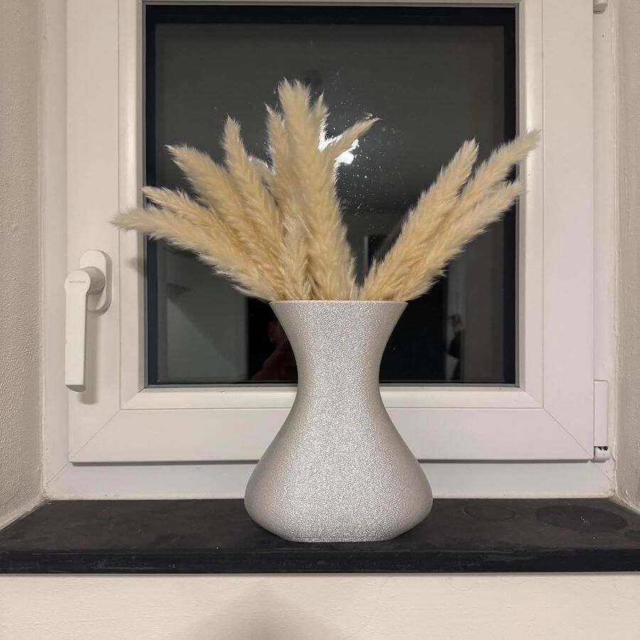 3D-druk bloemenvaas Lulatsch zwart kunststof PLA hoog breed modern rond breukbestendig voor pampagras en droogbloemen (zilver)