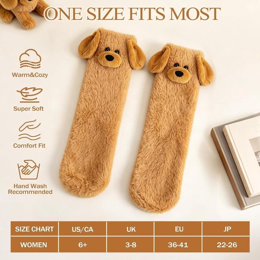 3D Fuzzy Animal Slipper Sokken voor Vrouwen en Tiener Meisjes