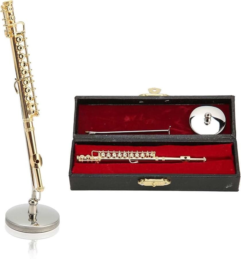 4 3 Inch Mini Muziekinstrument Model Koperen Fluit Huisornament Met Standaard En Koffer