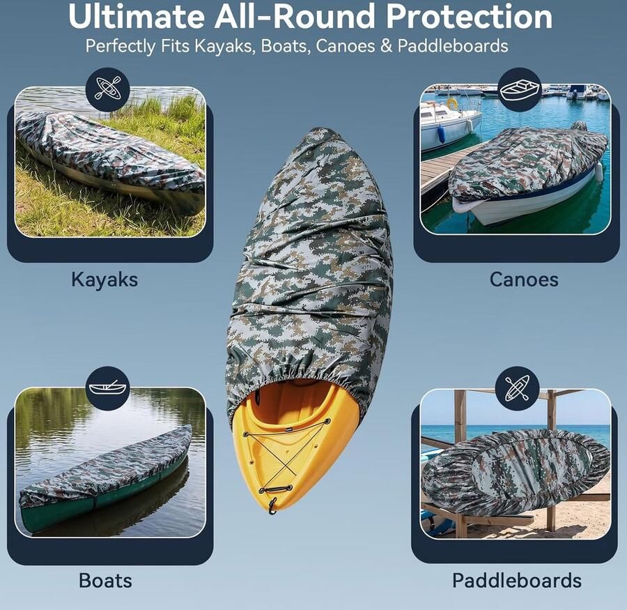4 5 m waterdichte kajak-opberghoes UV Sun Preservatie paddleboard cover polyester kajak-deksel cockpit-cover voor 3 6-4 m kajakbootkano (digitale camouflage)