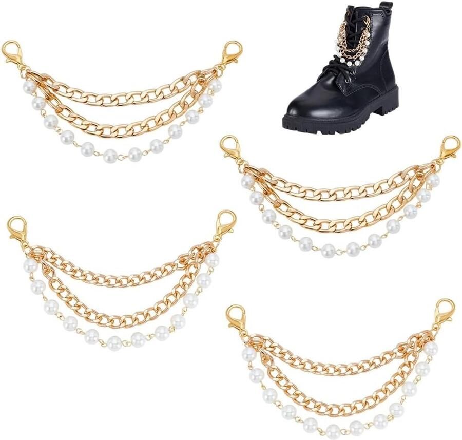 4-delige parel schoenketting gelaagde parels schoenveters charms decoratieve kettingen voor dames geschikt voor boots sneakers en sandalen trendy accessoires voor elke gelegenheid