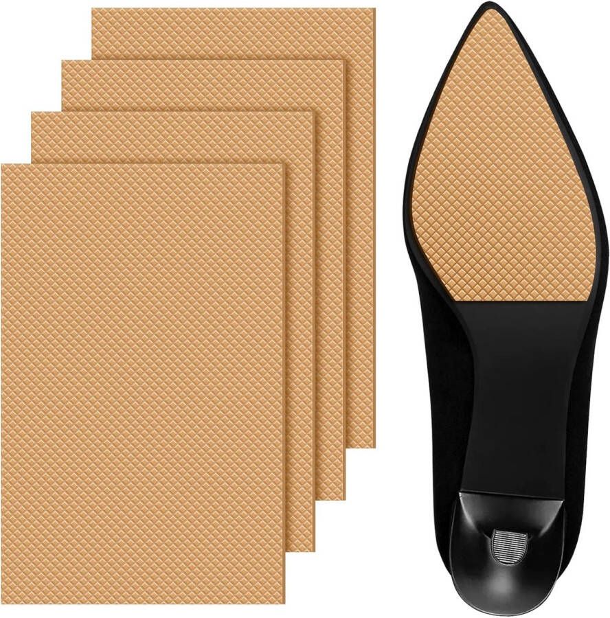 4-delige set antislipzoolbeschermers 19× Zelfklevende antislipschoengrip Sticker voor hakgeluidreductie Zelfgemaakte hoge hakvormige zolen laarzen Khaki