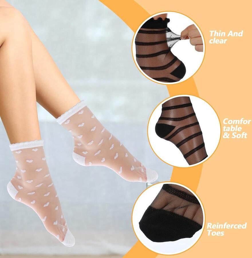 4 paar dames sokken met ruches transparant nylon kousen voor sandalen pumps