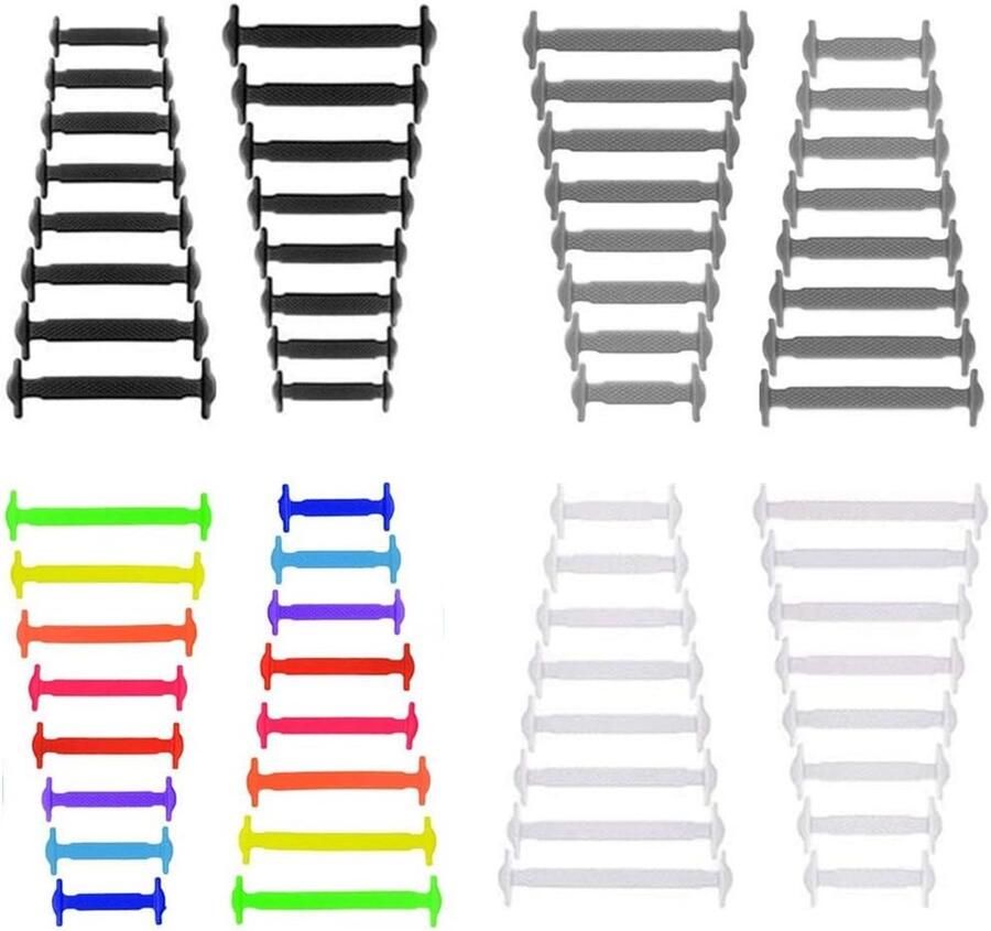 4 Paar Elastische Siliconen Veters Waterdicht en Nooit Meer Strikken Geschikt voor Sneakers en Sportschoenen