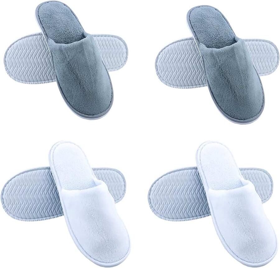 4 paar hotelpantoffels gastenpantoffels set antislip wasbaar spa-pantoffels universele maat draagbaar voor hotel thuis gasten nen en wit en grijs