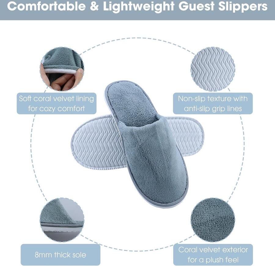 4 paar hotelpantoffels gastenpantoffels set antislip wasbaar spa-pantoffels universele maat draagbaar voor hotel thuis gasten nen en wit en grijs