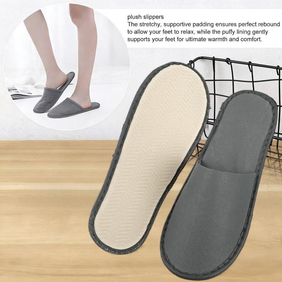 4 paar hotelslippers badstof slippers spa-pantoffels grijs badstof pantoffels wasbaar gesloten pantoffels gastenpantoffels voor en huis hotels spa reizen