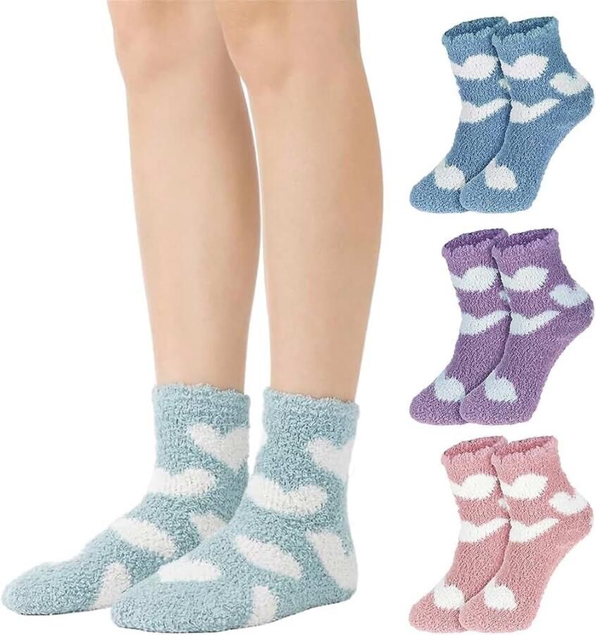 4 paar knuffelsokken voor dames 35- wollige knuffelsokken pluizige slaapsokken pluizige slaapsokken wollige hart-wintersokken voor vrouwen en dames