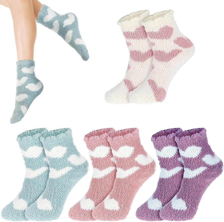 4 paar knuffelsokken zachte pluizige warme sokken voor dames coral fleece hartpatroon ademend naadloos comfortabel antislip voor de winter dagelijks gebruik cadeau-idee pluizige