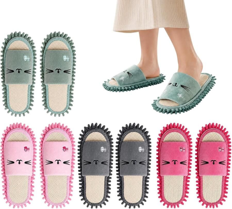 4 Paar Reinigingspantoffels voor Vloerreiniging Afneembare en Wasbare Slippers voor Keuken en Kantoor Uniseks Schoenen voor Efficiënte Vloeronderhoud