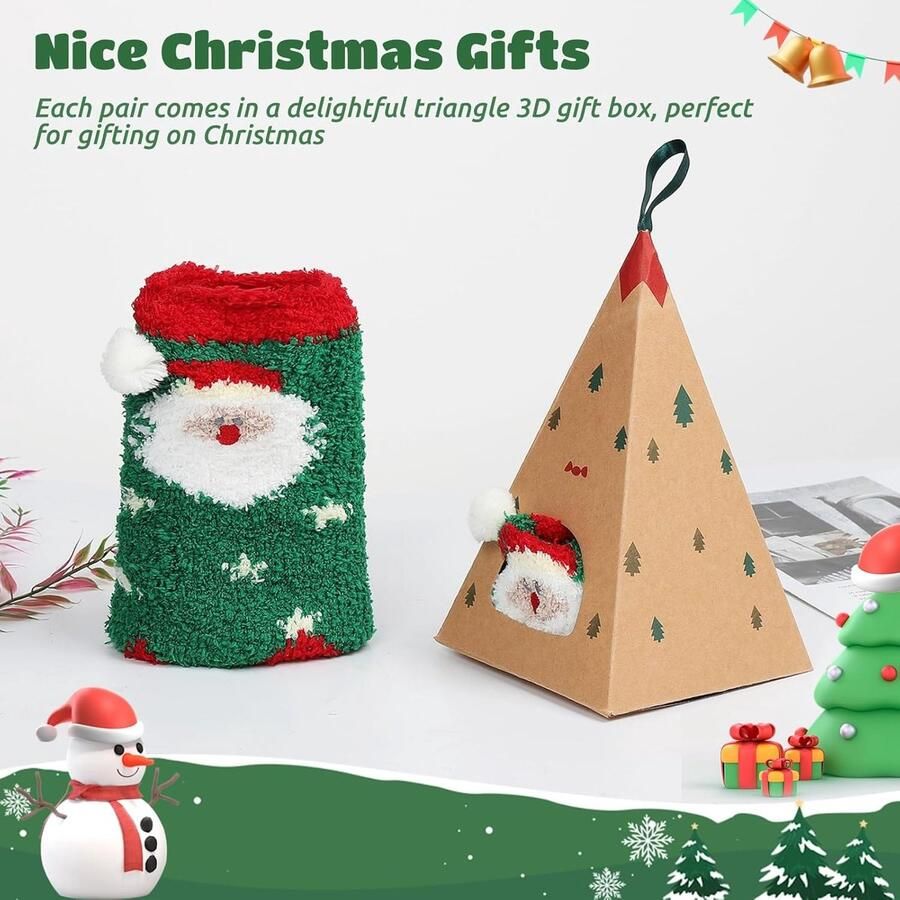 4 paar schattige kerstsokken met cartoonsokken met geschenkdozen zachte winter warm koraal fleece kerstvloerpantoffel pluizige sokken kerstcadeau sokken voor dames thuis casual