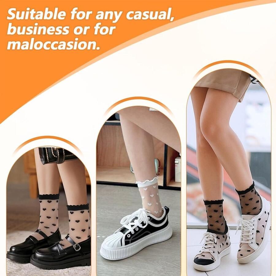 4 paar transparante nylon sokken met ruches voor dames Ademende fijne kousen voor sandalen en pumps