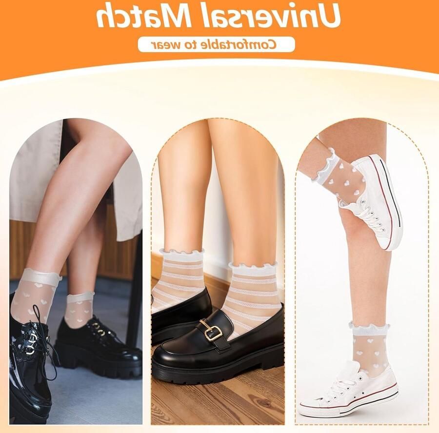 4 Paar Transparante Ruffle Sokken voor Vrouwen Ademend Nylon voor Sandalen en Pumps Fijne Kousen met Rimpelontwerp