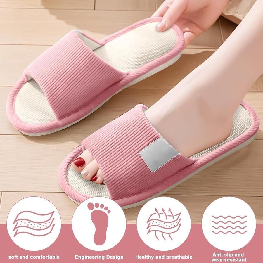 4 paar unisex hotelpantoffels set gastenpantoffels hotelpantoffels linnen pantoffels met open teen gastenpantoffels voor en wasbare slippers voor spa feest hotel PINK