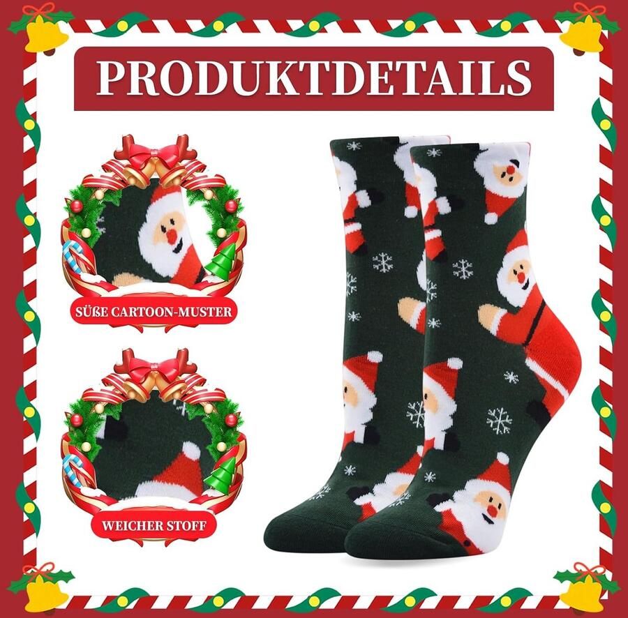 4 paar unisex kerstsokjes dames knus kerstsokjes voor kerstcadeaus en Sinterklaas cadeaus
