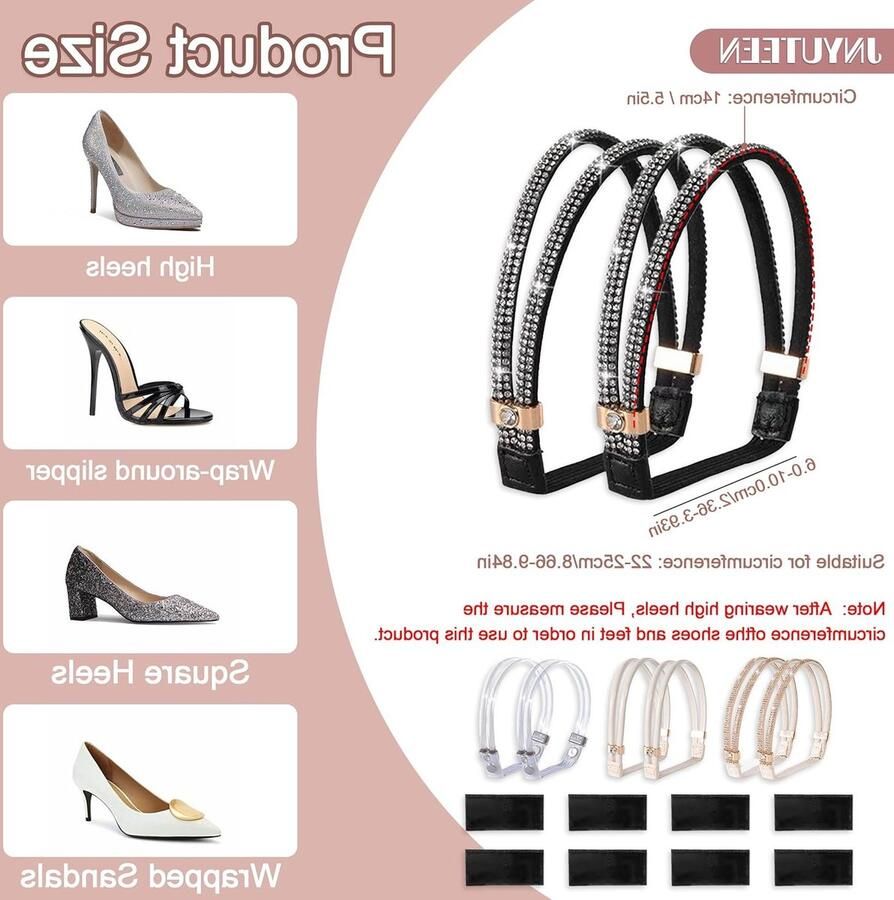 4 Paar Verstelbare Hoge Hakken Schoenbanden Afneembare Sandalen Lussen met Plakpads Elastische Bandjes voor Dames Hakken en Muiltjes